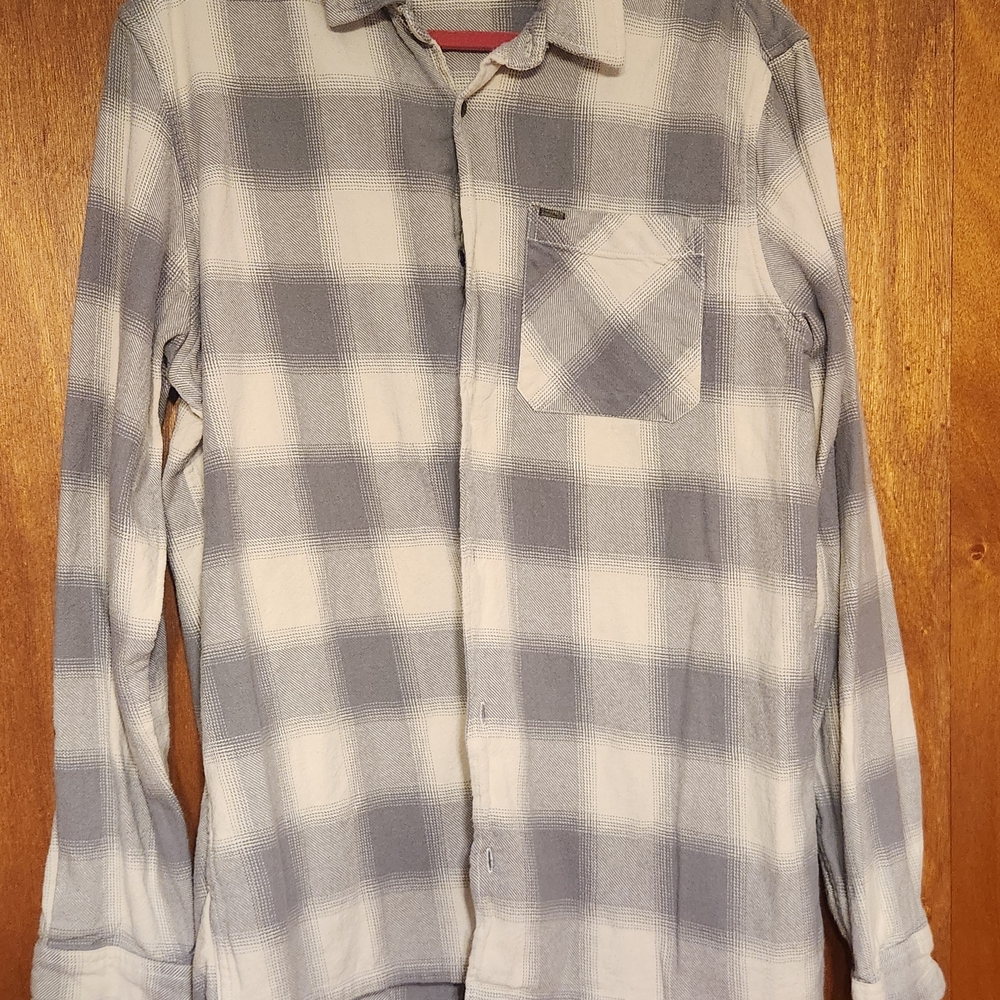 Buffalo David Bitton Men's Gray and White Plaid Button-Down Shirt